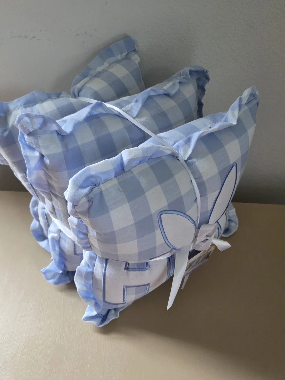 Celebrate Together Blue Checkered Gingham 3 Pillow Set Easter 